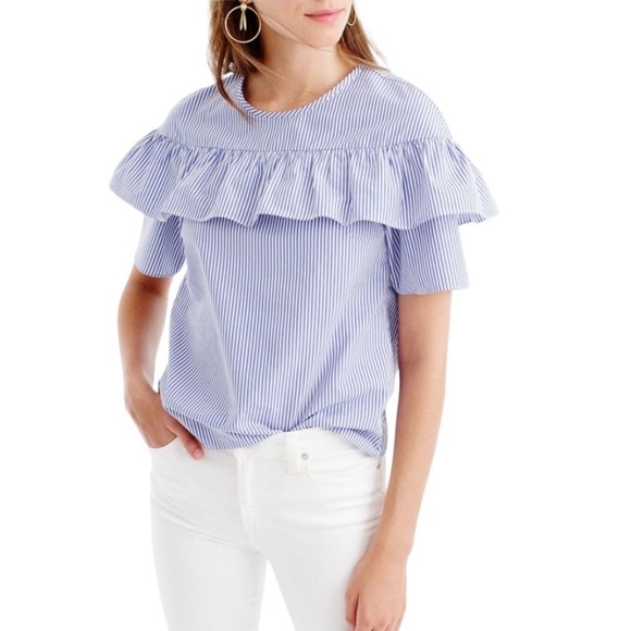 J. Crew Tops - JCrew Edie Striped Ruffled Blouse Size 4